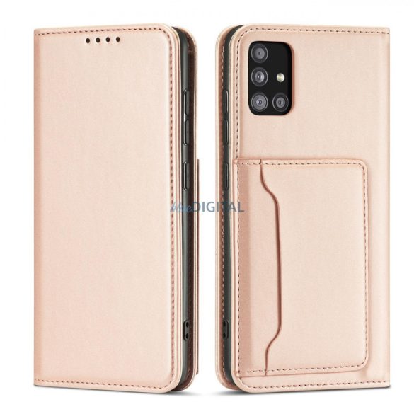 Magnet Card Case tok Samsung Galaxy A12 tok pénztárca kártyatartó rózsaszín