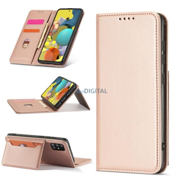 Magnet Card Case tok Samsung Galaxy A12 tok pénztárca kártyatartó rózsaszín