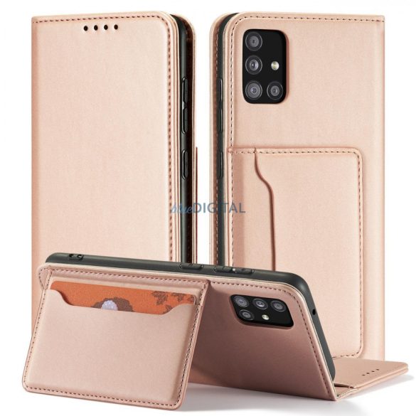 Magnet Card Case tok Samsung Galaxy A12 tok pénztárca kártyatartó rózsaszín