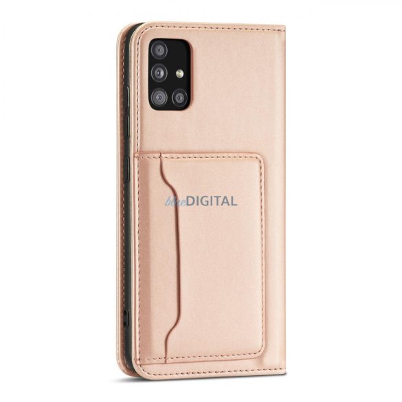 Magnet Card Case tok Samsung Galaxy A12 tok pénztárca kártyatartó rózsaszín