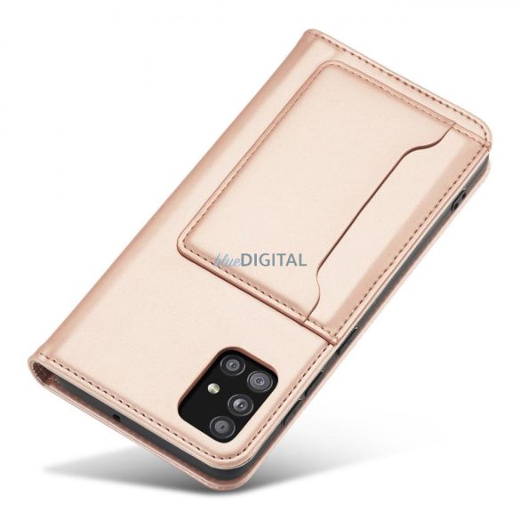 Magnet Card Case tok Samsung Galaxy A12 tok pénztárca kártyatartó rózsaszín