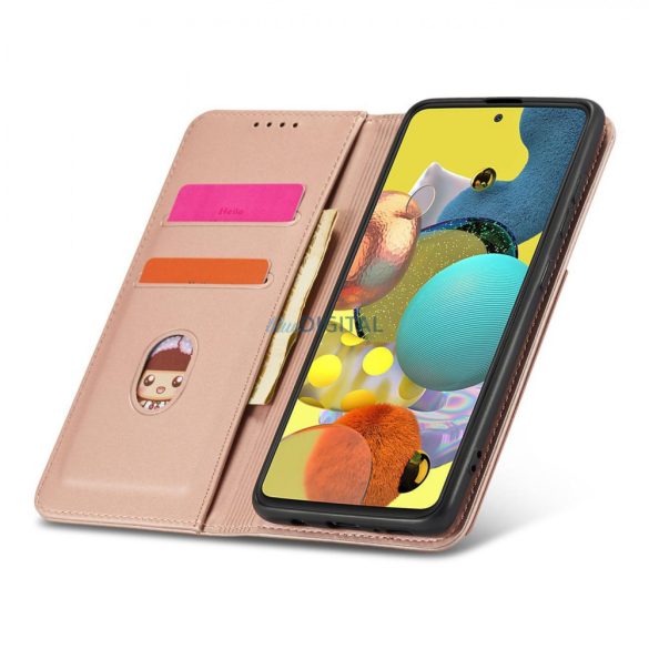 Magnet Card Case tok Samsung Galaxy A12 tok pénztárca kártyatartó rózsaszín