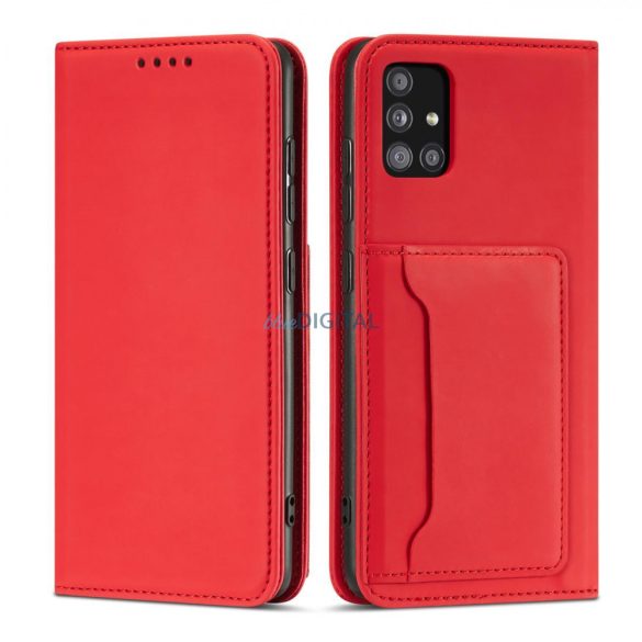 Magnet Card Case tok Samsung Galaxy A12 tok pénztárca kártyatartó piros