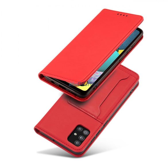 Magnet Card Case tok Samsung Galaxy A12 tok pénztárca kártyatartó piros