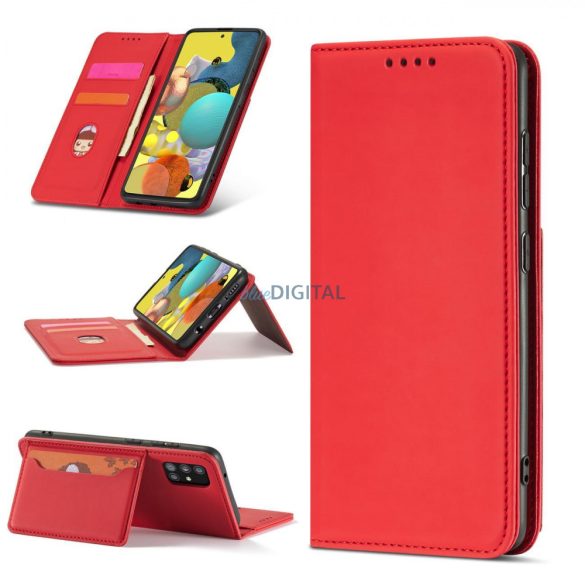 Magnet Card Case tok Samsung Galaxy A12 tok pénztárca kártyatartó piros