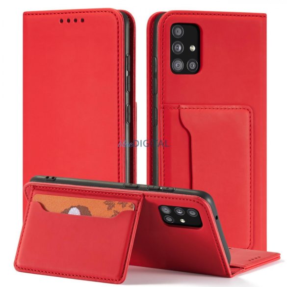 Magnet Card Case tok Samsung Galaxy A12 tok pénztárca kártyatartó piros