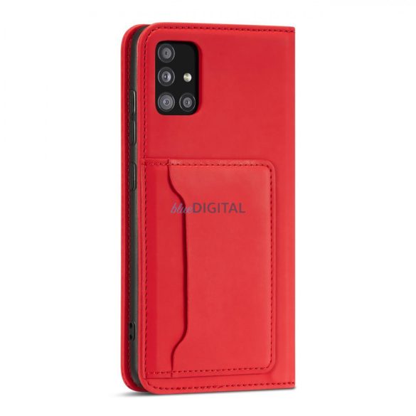 Magnet Card Case tok Samsung Galaxy A12 tok pénztárca kártyatartó piros