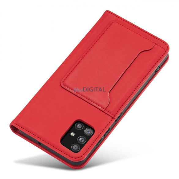 Magnet Card Case tok Samsung Galaxy A12 tok pénztárca kártyatartó piros