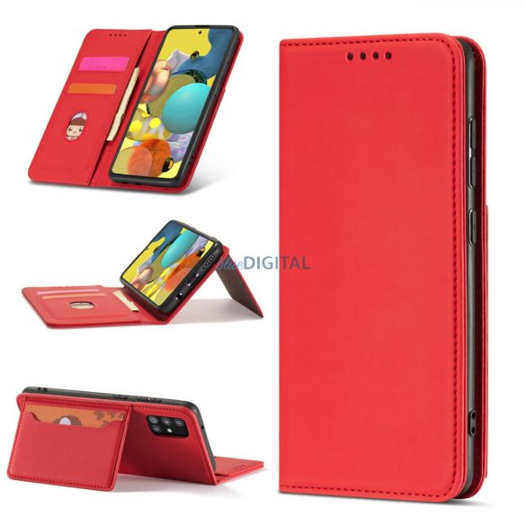 Magnet Card Case tok Xiaomi Redmi Note 11 Pro tok kártya pénztárca kártyatartó Red