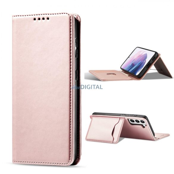 Magnet Card Case tok Samsung Galaxy S22 tok kártya tárca kártya állvány rózsaszín