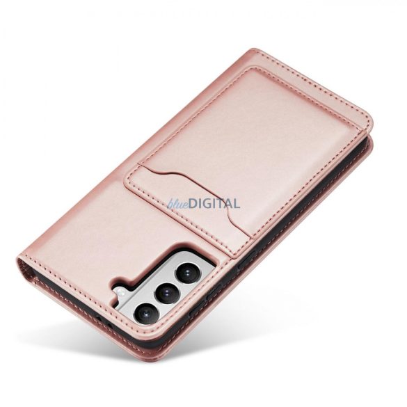 Magnet Card Case tok Samsung Galaxy S22 tok kártya tárca kártya állvány rózsaszín