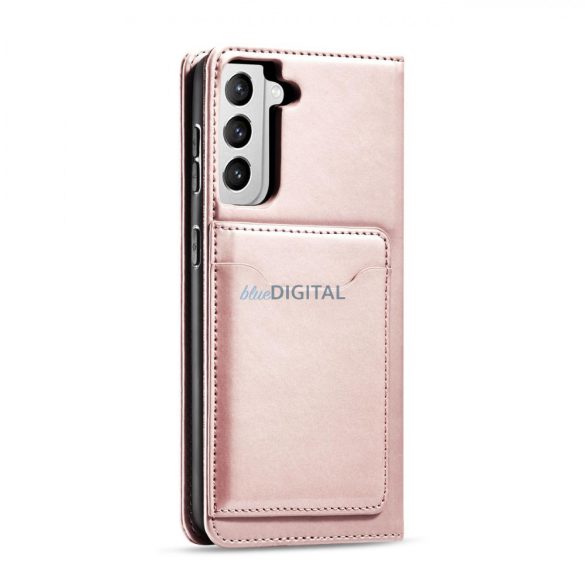 Magnet Card Case tok Samsung Galaxy S22 tok kártya tárca kártya állvány rózsaszín