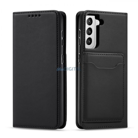 Magnet Card Case tok Samsung Galaxy S22 + (S22 Plus) tok pénztárca kártya tartó fekete