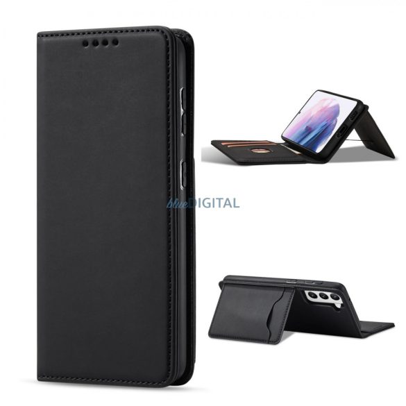 Magnet Card Case tok Samsung Galaxy S22 + (S22 Plus) tok pénztárca kártya tartó fekete