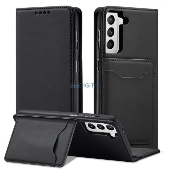 Magnet Card Case tok Samsung Galaxy S22 + (S22 Plus) tok pénztárca kártya tartó fekete