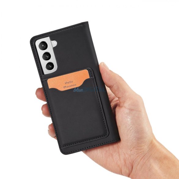 Magnet Card Case tok Samsung Galaxy S22 + (S22 Plus) tok pénztárca kártya tartó fekete
