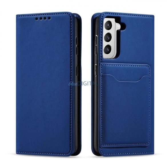 Magnet Card Case tok Samsung Galaxy S22 + (S22 Plus) tok pénztárca kártya tartó kék