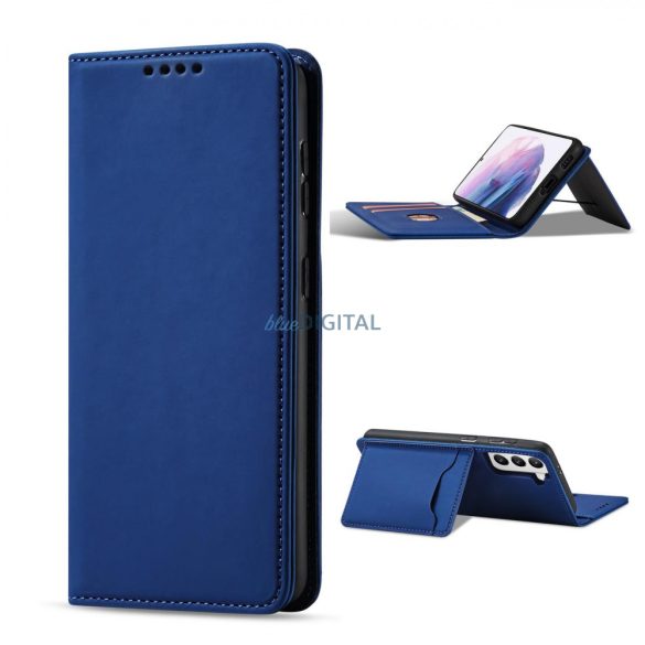 Magnet Card Case tok Samsung Galaxy S22 + (S22 Plus) tok pénztárca kártya tartó kék