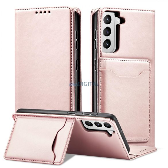 Magnet Card Case tok Samsung Galaxy S22 + (S22 Plus) tok pénztárca kártyatartó rózsaszín