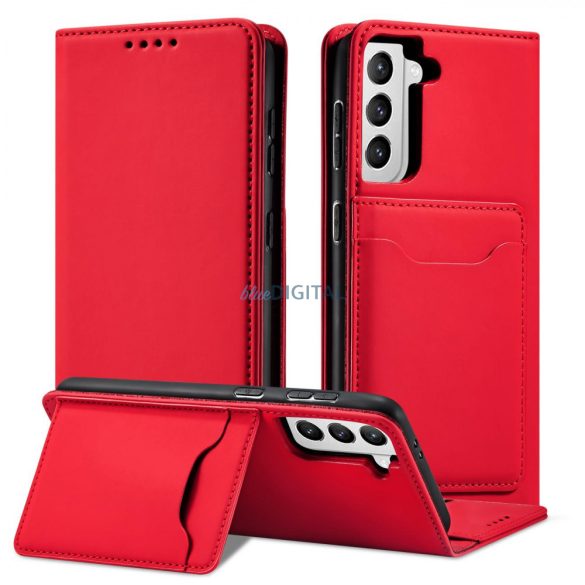 Magnet Card Case tok Samsung Galaxy S22 + (S22 Plus) tok pénztárca kártyatartó piros