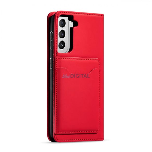 Magnet Card Case tok Samsung Galaxy S22 + (S22 Plus) tok pénztárca kártyatartó piros