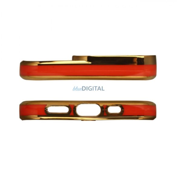 Divat tok iPhone 12 Pro Max arany keretes zselés tok piros színben