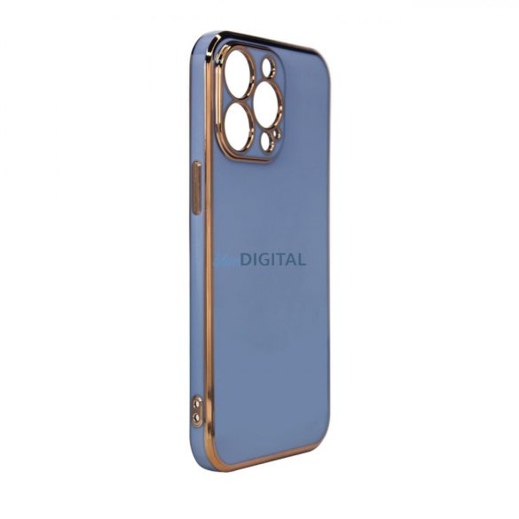 Lighting Color tok iPhone 13 Pro készülékhez kék zselés borítás arany kerettel