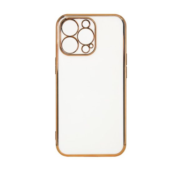 Lighting Color tok iPhone 13 Pro Max készülékhez fehér zselés borítás arany kerettel