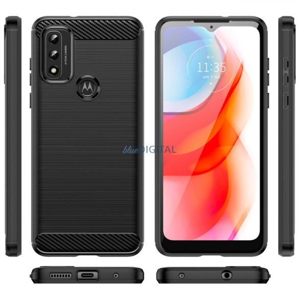 Carbon case Rugalmas tok Sleeve Motorola Moto G Play 2022 fekete