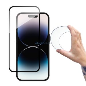 Wozinsky Full Cover Flexi Nano Glass edzett üveg iPhone 14 Pro Max rugalmas, fekete kerettel