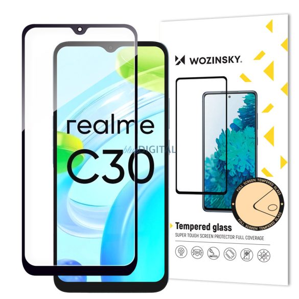 Wozinsky Full Glue Edzett üveg edzett üveg Realme C30 / Realme Narzo 50i Prime 9H teljes képernyővédő fekete kerettel
