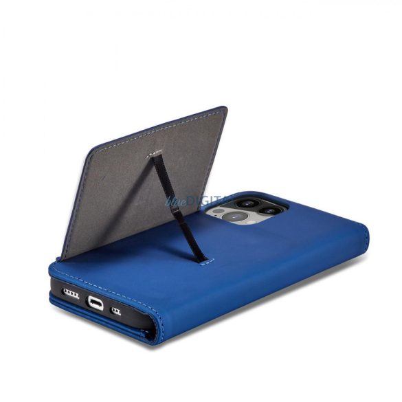 Mágneses kártyatartós tok iPhone 14 flip cover pénztárca állvány kék