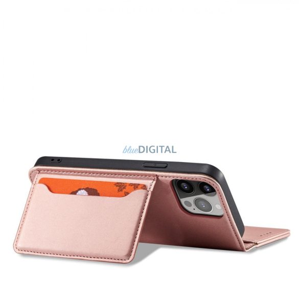 Mágneses kártyatartós tok iPhone 14 flip cover pénztárca állvány rózsaszín