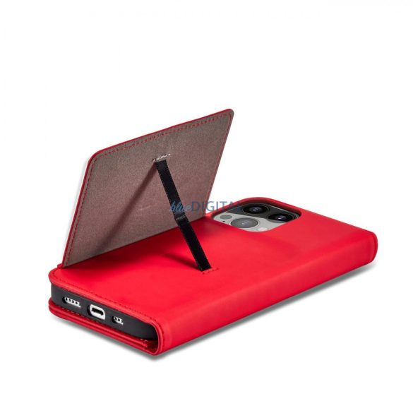 Mágneses kártyatartós tok iPhone 14 Plus flip cover pénztárca állvány piros