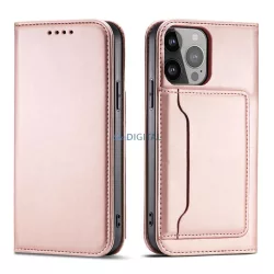  Mágneses kártyatartós tok iPhone 14 Plus flip tok pénztárca állvány rózsaszín