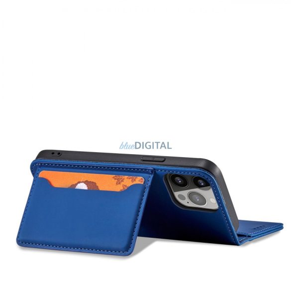 Mágneses kártyatartós tok iPhone 14 Pro flip cover pénztárca állvány kék