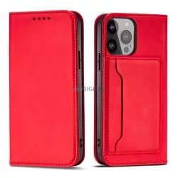   Mágneses kártyatartós tok iPhone 14 Pro flip cover pénztárca állvány piros