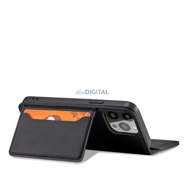Mágneses kártyatartós tok iPhone 14 Pro Max flip cover pénztárca állvány fekete
