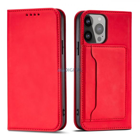 Mágneses kártyatartós tok Samsung Galaxy A23 5G flip cover pénztárca állvány piros