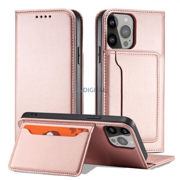 Mágneses kártyatartós tok Samsung Galaxy A23 5G Cover with Flip Wallet Stand rózsaszínű