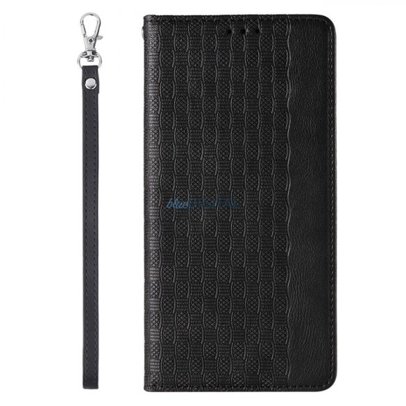 Magnet Strap Case iPhone 14 Flip Wallet Mini Lanyard Állvány Fekete