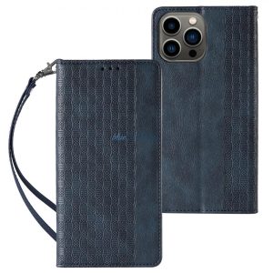 Magnet Strap Case iPhone 14 Flip Wallet Mini Lanyard Stand kék