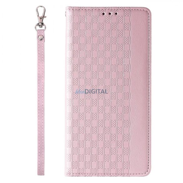 Magnet Strap Case iPhone 14 tok Flip pénztárca Mini Lanyard Stand rózsaszínű