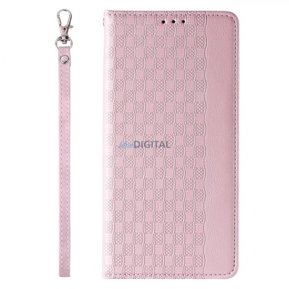 Magnet Strap Case iPhone 14 Pro Flip Wallet Mini Lanyard Stand rózsaszínű