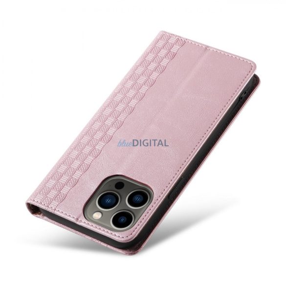 Magnet Strap Case iPhone 14 Pro Flip Wallet Mini Lanyard Stand rózsaszínű