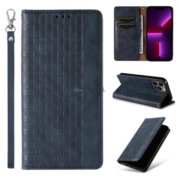 Magnet Strap Case iPhone 14 Pro Max Flip Wallet Mini Lanyard Stand kék
