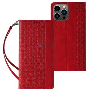 Magnet Strap Case iPhone 14 Pro Max Flip Wallet Mini Lanyard Stand Red