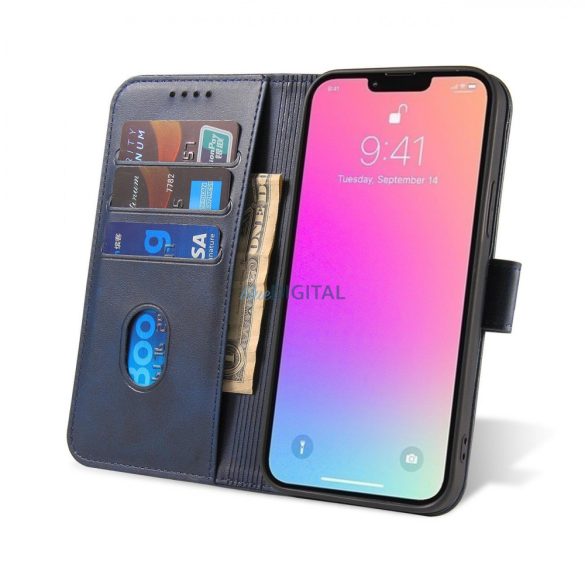 Mágnes tok iPhone 14 Pro Max flip cover pénztárca állvány kék