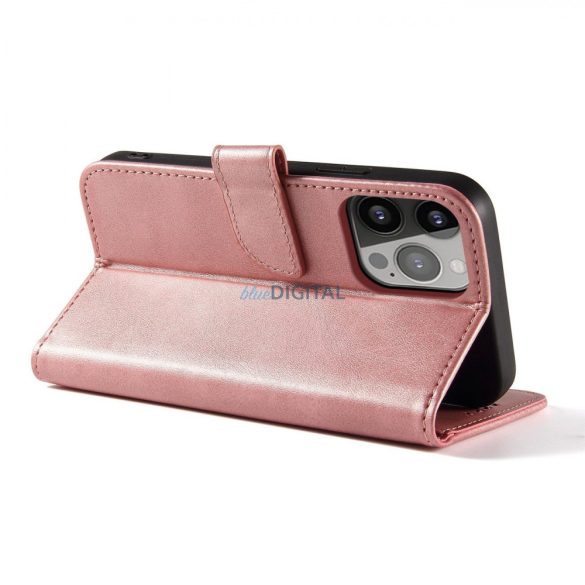 Mágnes tok iPhone 14 Pro Max flip cover pénztárca állvány rózsaszín