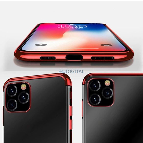 Átlátszó tok TPU gél tok fém keret Samsung Galaxy S22 Ultra piros